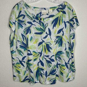 Cynthia Rowley Shirt Womens Large Leaf Print Linen Boxy Lightweight Top Everyday